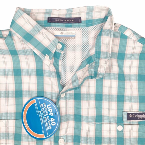 NEW $70 Columbia Super Tamiami Shirt! XL  White & Blue Plaid  Omni Shade  UPF 40 - Picture 2 of 4